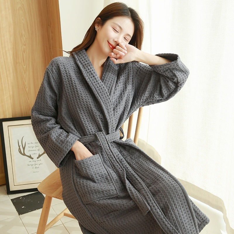 Four Seasons Pure Cotton Waffle Bathrobe Water-absorbing Quick-drying Bathrobe