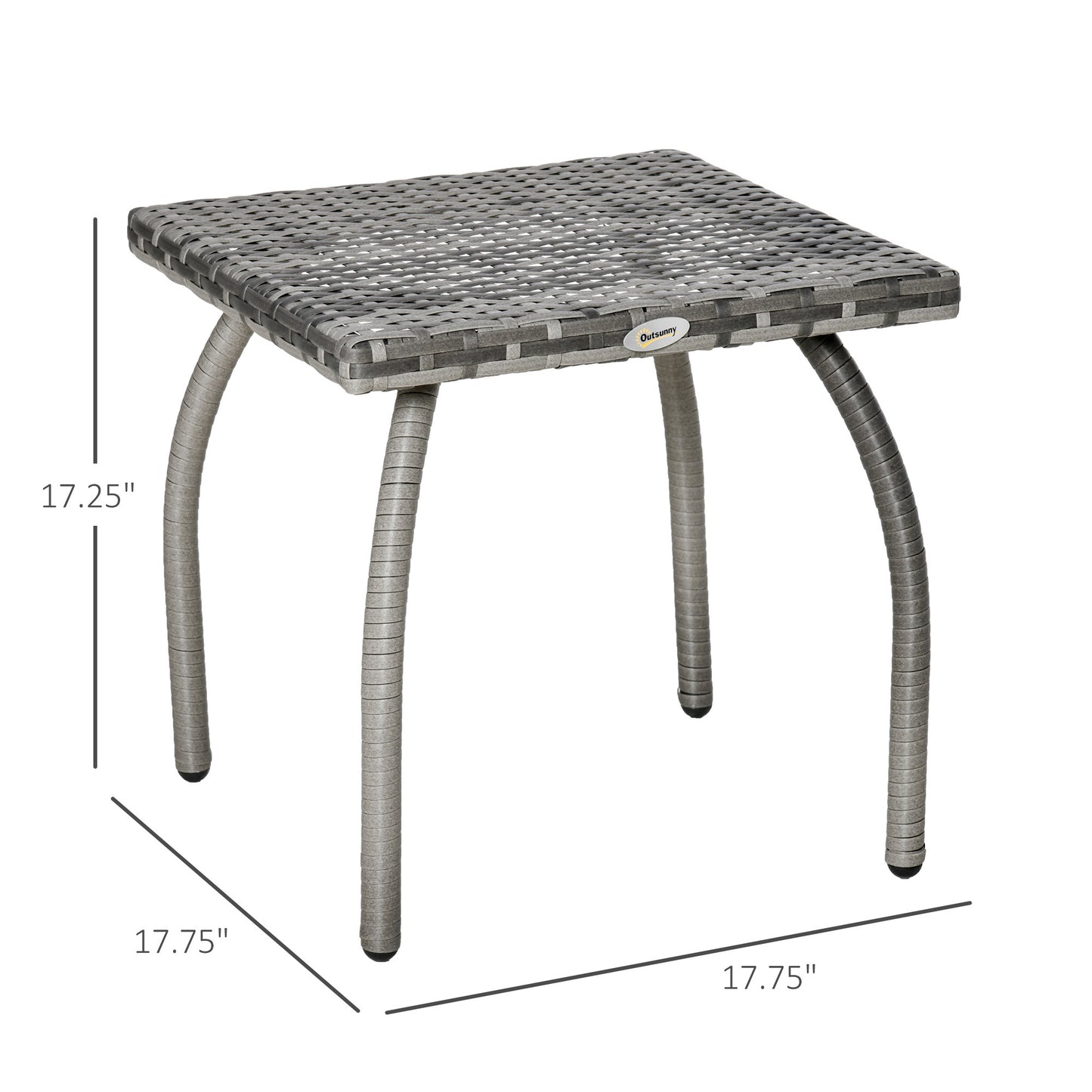 Rattan Wicker End Table All-Weather Side Table For Outdoor Garden Balcony Backyard Gray