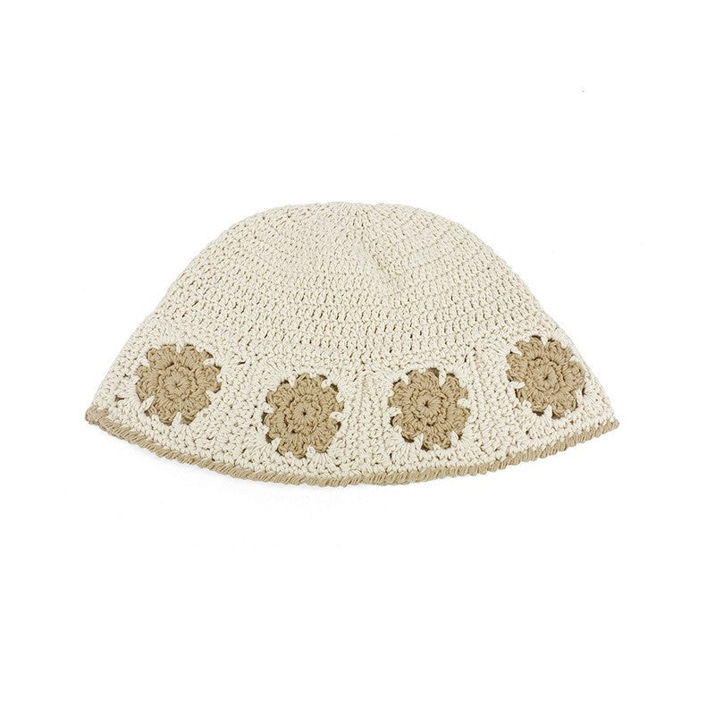 Japanese-style Retro Hollow Flower Handmade Knitted Bucket Hat Women
