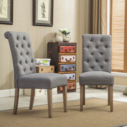 Habit Solid Wood Tufted Parsons Dining Chair, Set Of 2, Grey