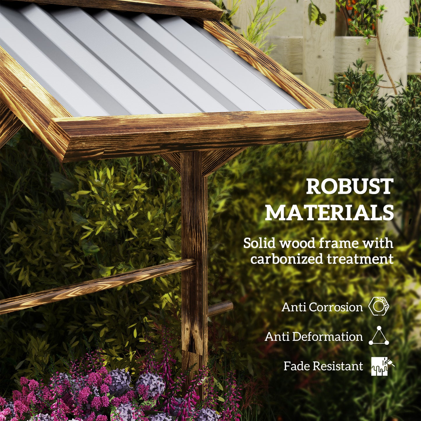 Wooden Wishing Well Planter, Raised Garden Bed with Galvanized Canopy, Hexagon Raised Flower Bed for Garden, Tan