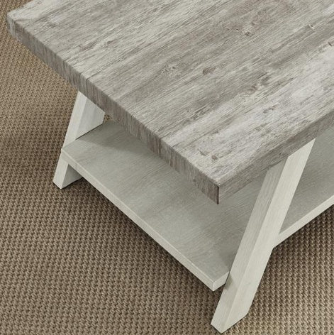 Contemporary Two Tone Wooden Framed Side Table In Athens, Weathered Gray And Beige