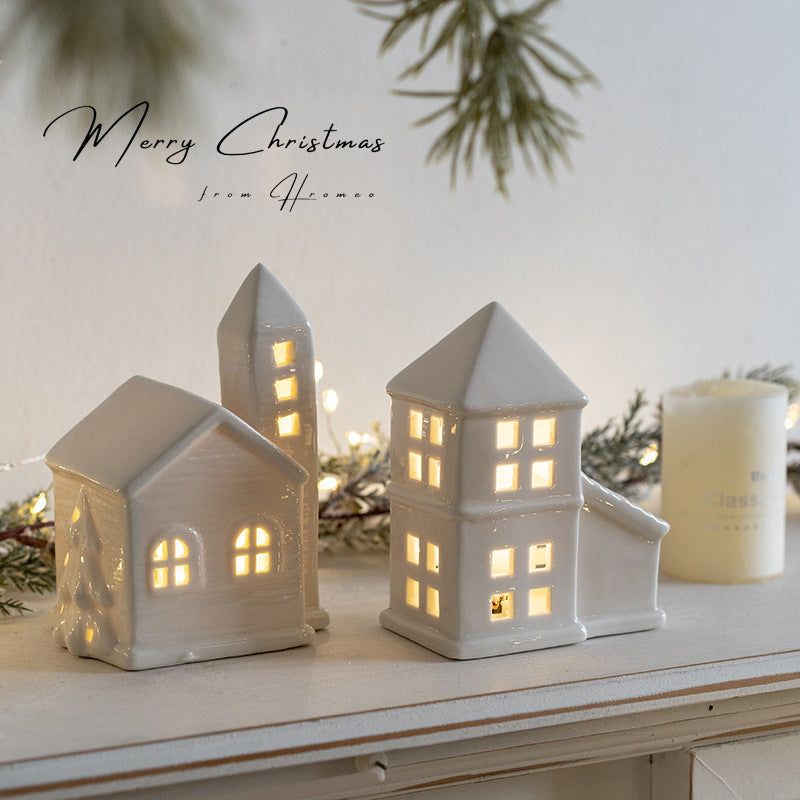 Christmas Decoration Ceramic Small House Small Night Lamp Desktop
