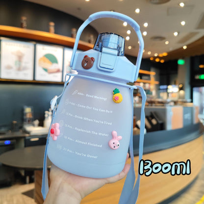 Gradient Big Belly Cup Cute Fat Pot Fitness Outdoor Sports Bottle Straw Student Plastic Water Cup