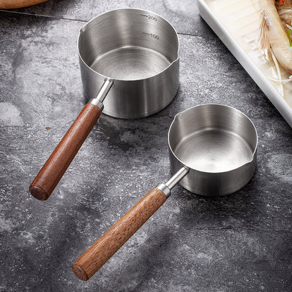 Dog Food Scoop 304 Stainless Steel Pet Food Scoop Measuring Cup With Wooden Handle