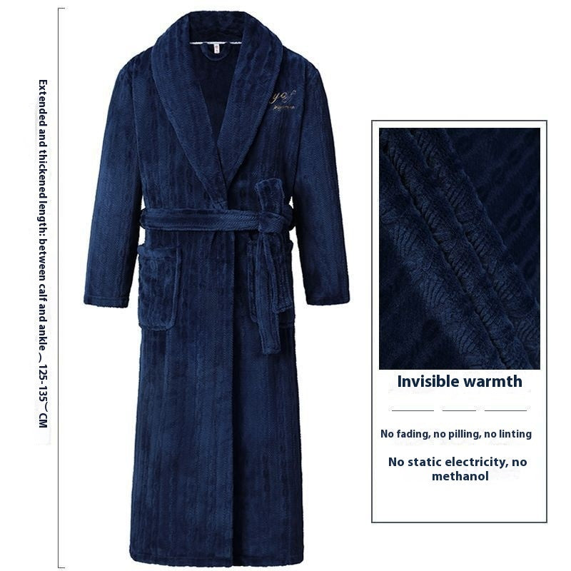 Men's Winter Thickening Thermal Bathrobe Coral Velvet Thin Belt Bathrobe Pajamas