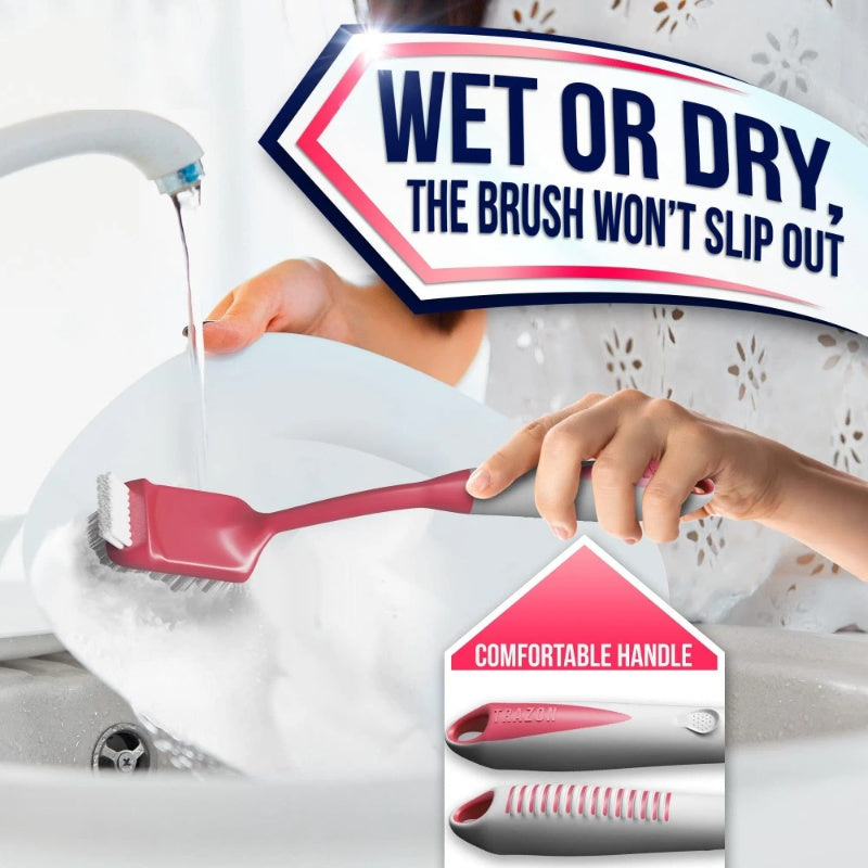 Red Dish Brush Set Of 3 With Bottle Water Brush Dish Scrub Brush And Scrubber Brush For Kitchen Ergonomic Non Slip Long Handle