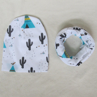 Children's Pullover Hat Animal Print Hat Scarf Two-piece Set