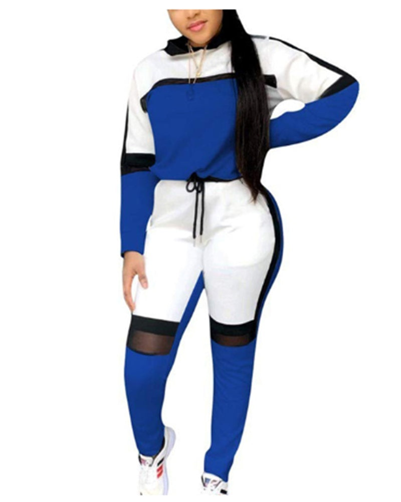 European and American Fashion Splicing Leisure Two Piece Set