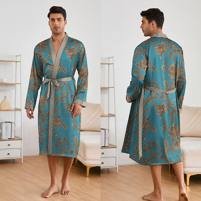 Printing Men's Robes Long Sleeve Shorts Suit