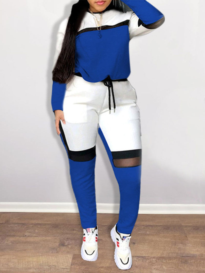 European and American Fashion Splicing Leisure Two Piece Set