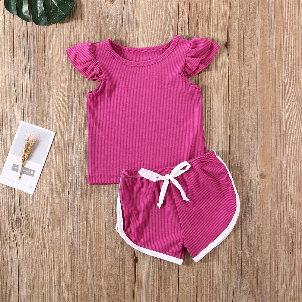 Flying Sleeve T-Shirt Shorts Sports and Leisure Two-Piece Suit