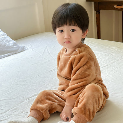 Children's Suit Autumn And Winter Boys And Girls Fleece-lined Thermal Pajamas