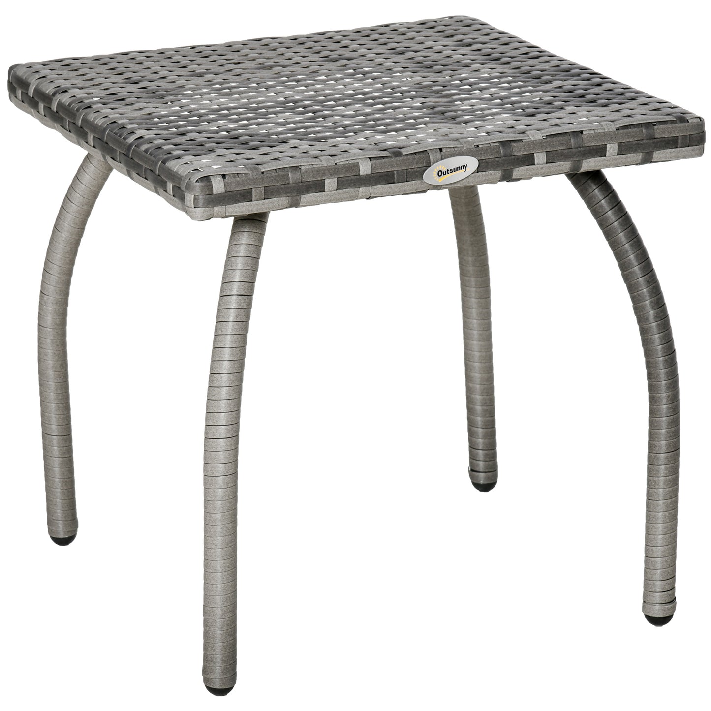 Rattan Wicker End Table All-Weather Side Table For Outdoor Garden Balcony Backyard Gray