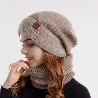 2pcs Knitted Hat Suit With Scarf Winter Two-color Hat And Thick Warm Earflaps Wool Scarf