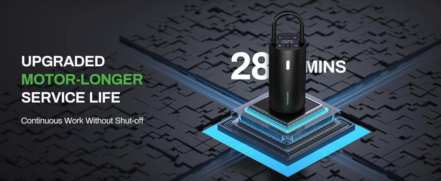 AMPBANK AT004 Smart Portable Tire Air Pump For Cars, Motorcycles, Bicycles And Balls With Pressure Gauge And LED Screen For Fast Inflation