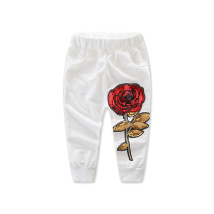 Girls' rose embroidered sports sweater 2-piece set