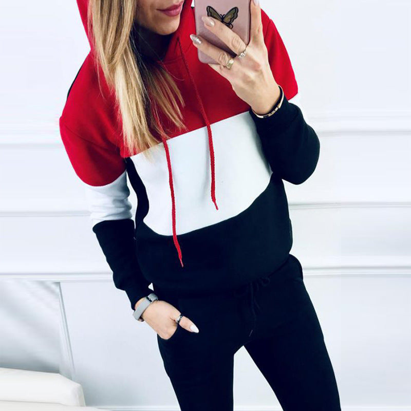 Women's hooded printed leisure sports two-piece sweater