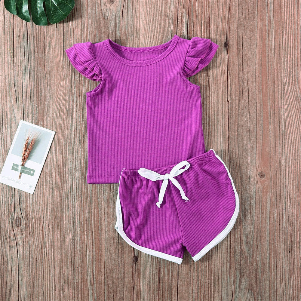 Flying Sleeve T-Shirt Shorts Sports and Leisure Two-Piece Suit