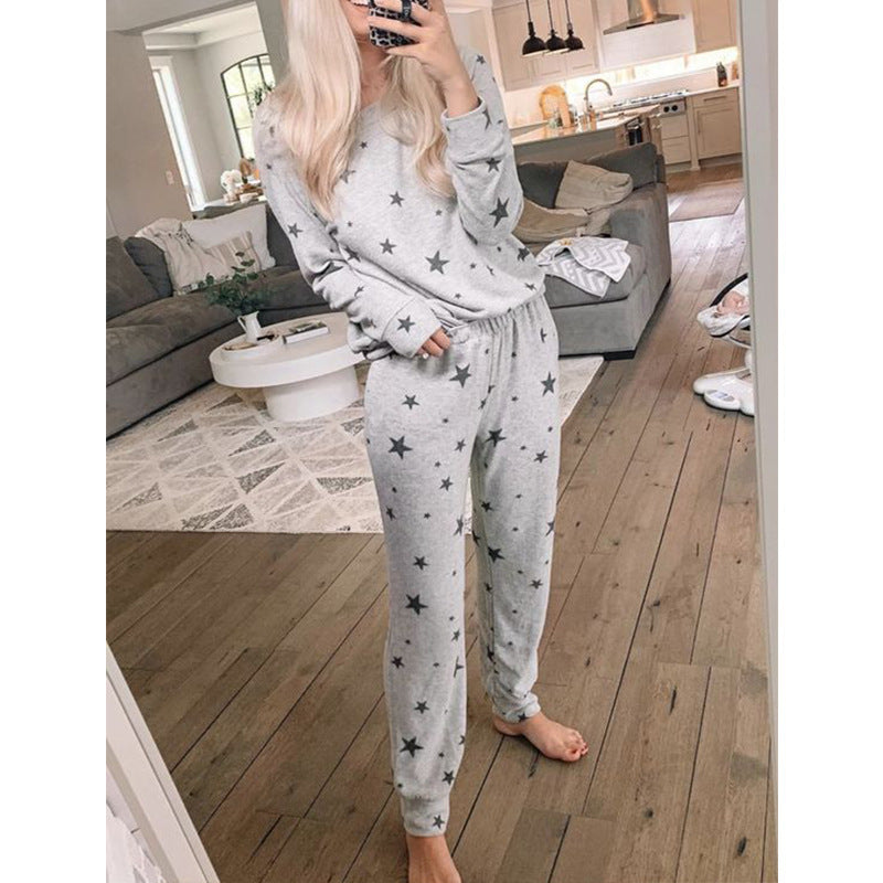 Autumn New Five Star Printing Long Sleeve Leisure Home Set