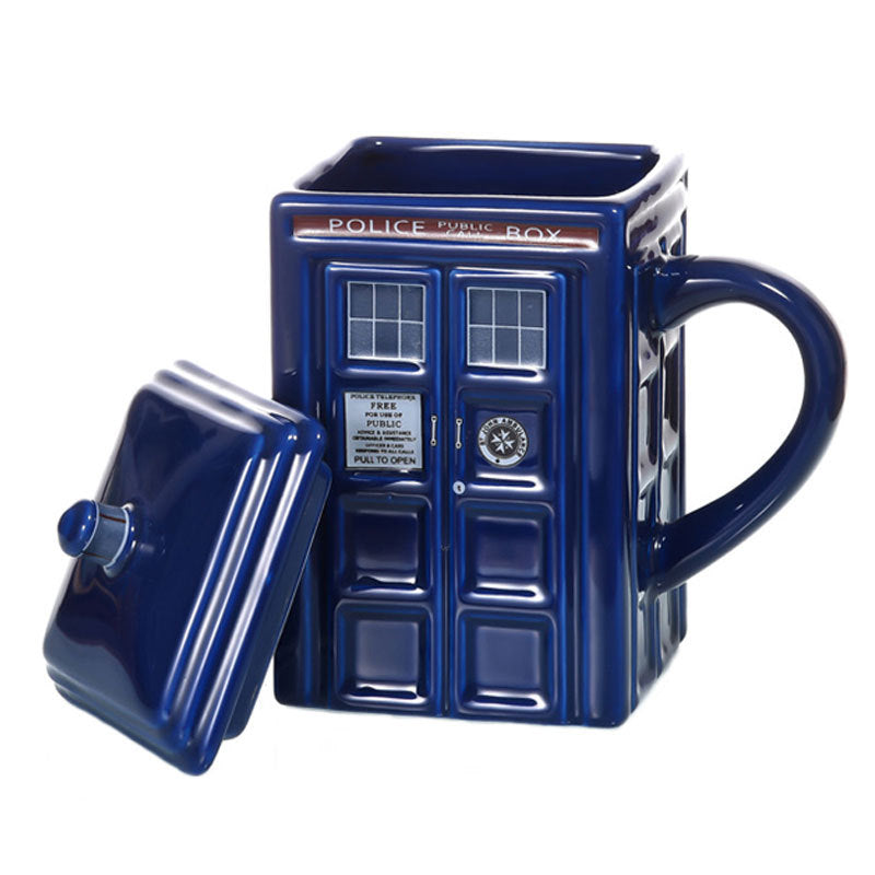 Police Box Ceramic Cup With Lid For Tea Coffee Mug