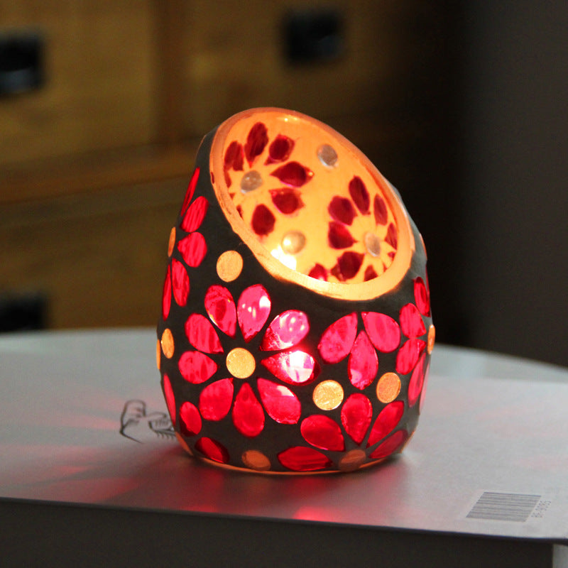 Aromatherapy Candle Empty Cup Handmade Decoration Romantic Flower Oblique Glass Mosaic Candle Holder