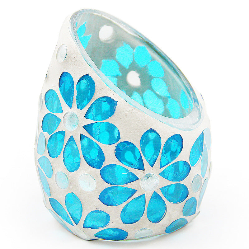 Aromatherapy Candle Empty Cup Handmade Decoration Romantic Flower Oblique Glass Mosaic Candle Holder