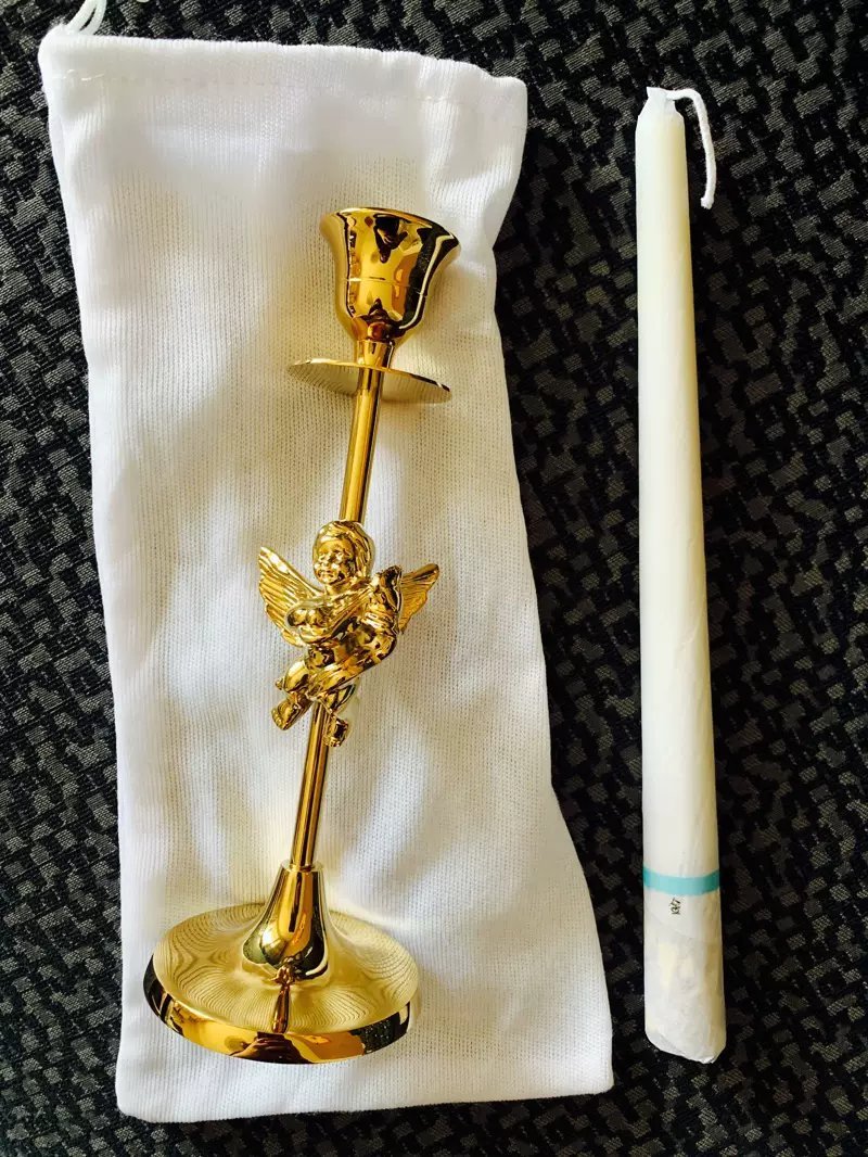 Retro Gold Single Head Metal Candle Holder All Copper Angel Candle Holder