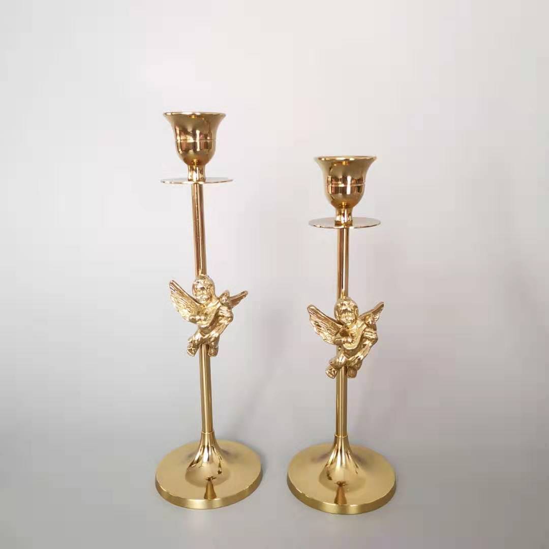 Retro Gold Single Head Metal Candle Holder All Copper Angel Candle Holder