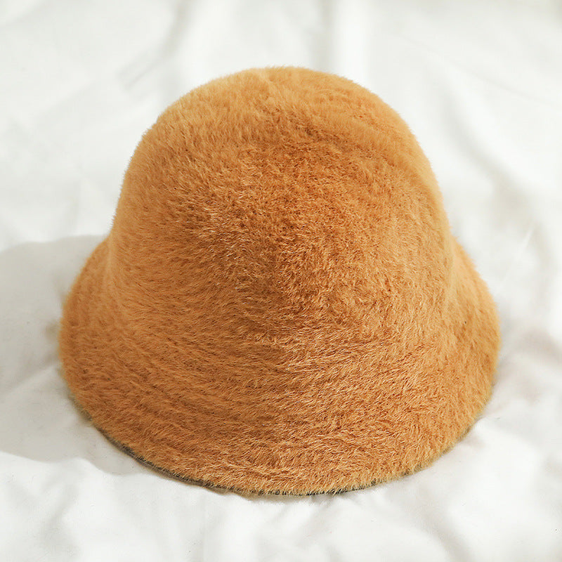 Solid Color Japanese Mink Fur Bucket Hat