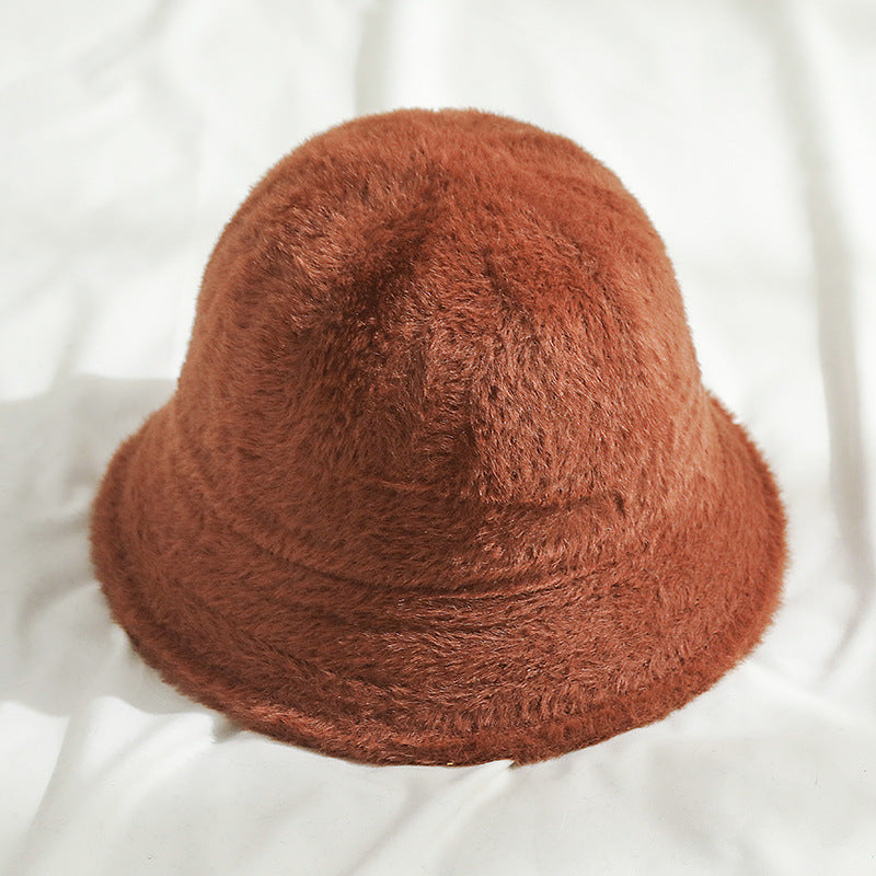 Solid Color Japanese Mink Fur Bucket Hat