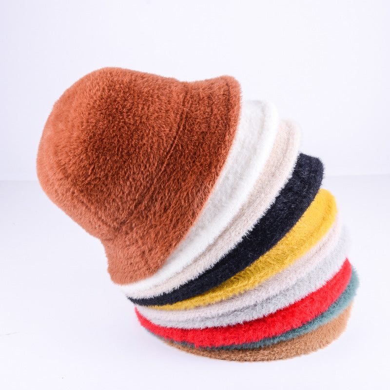 Solid Color Japanese Mink Fur Bucket Hat