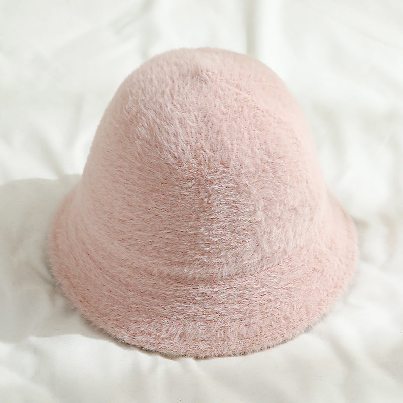 Solid Color Japanese Mink Fur Bucket Hat