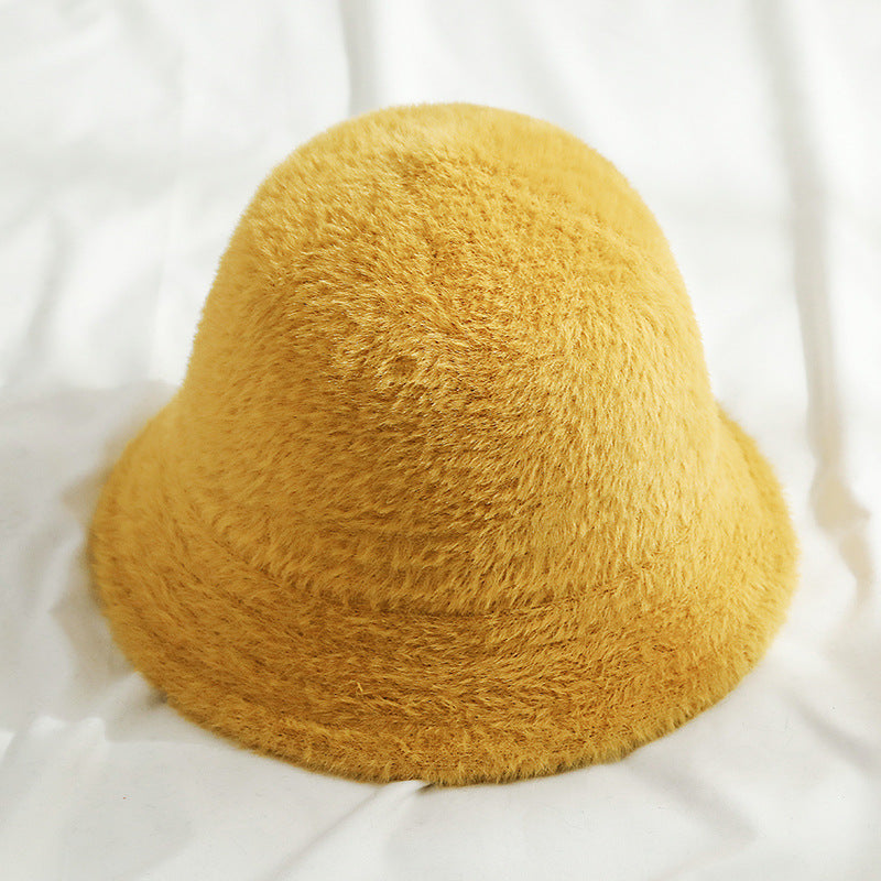Solid Color Japanese Mink Fur Bucket Hat