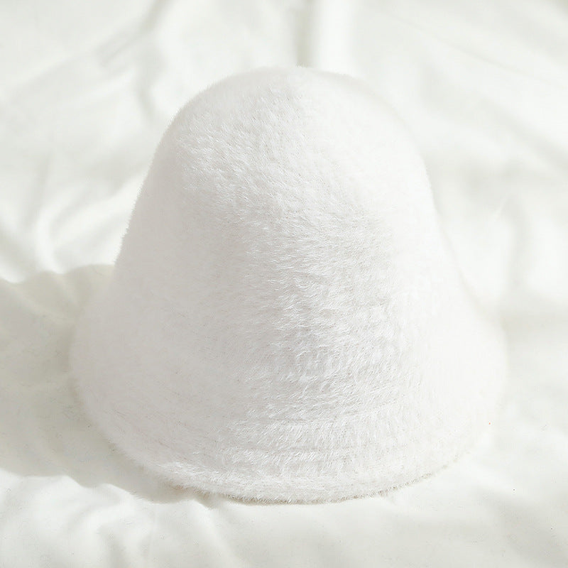Solid Color Japanese Mink Fur Bucket Hat