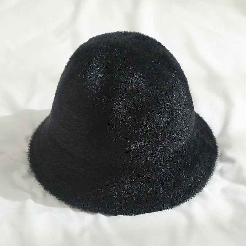 Solid Color Japanese Mink Fur Bucket Hat