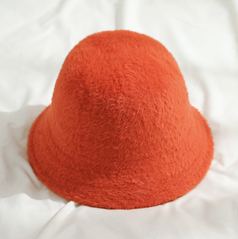 Solid Color Japanese Mink Fur Bucket Hat