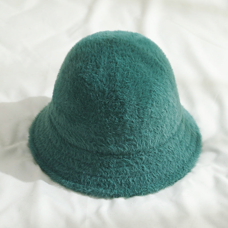 Solid Color Japanese Mink Fur Bucket Hat