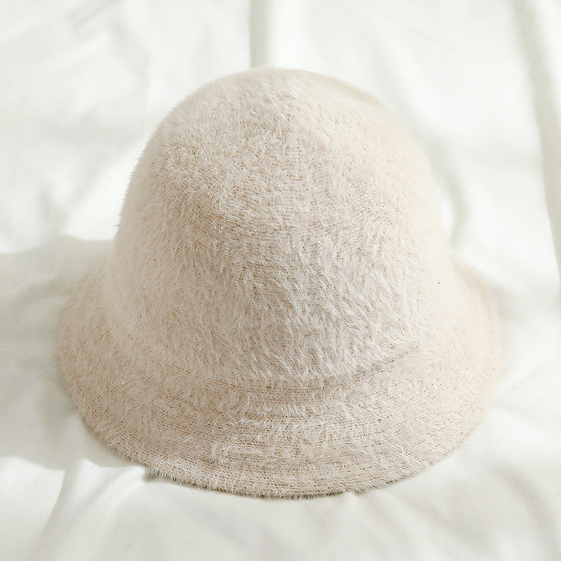 Solid Color Japanese Mink Fur Bucket Hat