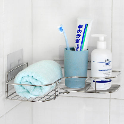 Stainless Steel Perforated Free Corner Shelf Bathroom WashRack Toilet Wall Suction Kitchen