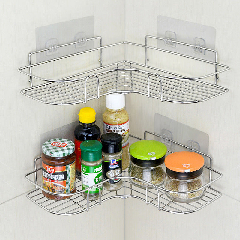 Stainless Steel Perforated Free Corner Shelf Bathroom WashRack Toilet Wall Suction Kitchen