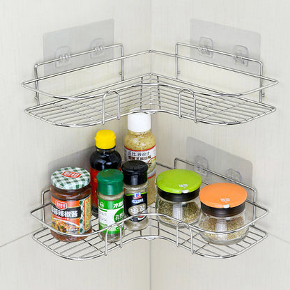 Stainless Steel Perforated Free Corner Shelf Bathroom WashRack Toilet Wall Suction Kitchen