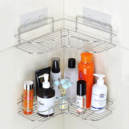Stainless Steel Perforated Free Corner Shelf Bathroom WashRack Toilet Wall Suction Kitchen