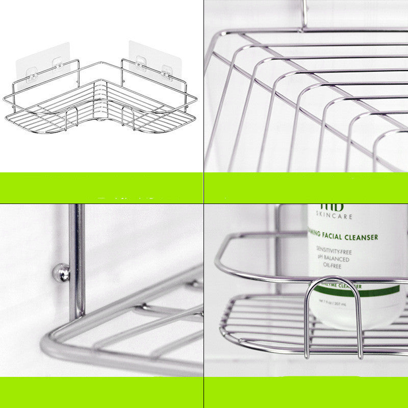 Stainless Steel Perforated Free Corner Shelf Bathroom WashRack Toilet Wall Suction Kitchen