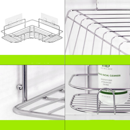 Stainless Steel Perforated Free Corner Shelf Bathroom WashRack Toilet Wall Suction Kitchen