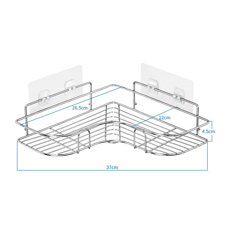 Stainless Steel Perforated Free Corner Shelf Bathroom WashRack Toilet Wall Suction Kitchen