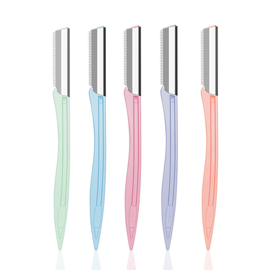 Eyebrow Trimmer With Stainless Steel Blade Eyebrow Knife With Safety Net, Ladies Straight Handle Eyebrow Scraper