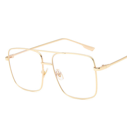 Large Square Metal Flat Mirror Retro Literary Polygonal Glasses Frame Square Large Frame Glasses