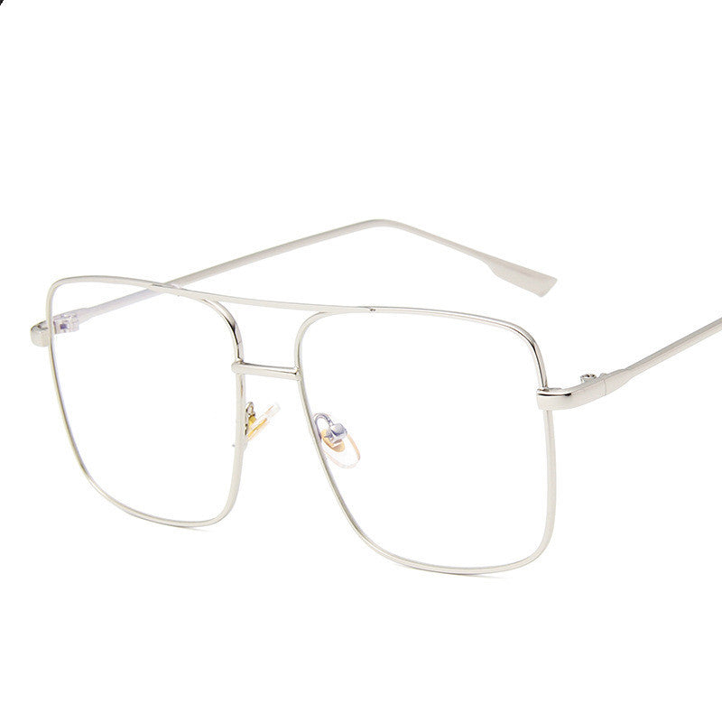 Large Square Metal Flat Mirror Retro Literary Polygonal Glasses Frame Square Large Frame Glasses