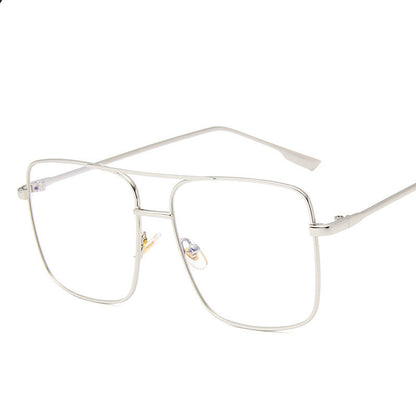 Large Square Metal Flat Mirror Retro Literary Polygonal Glasses Frame Square Large Frame Glasses